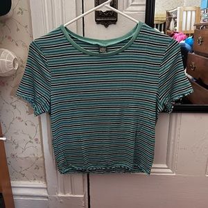 Wild Fable Striped Crop T-shirt With Lettuce Trim